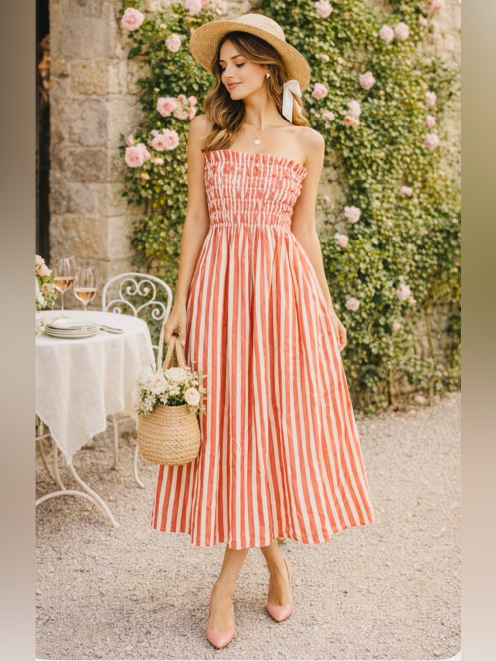 NWT. Boho Red & White Striped Midi Dress. Size XXL.
